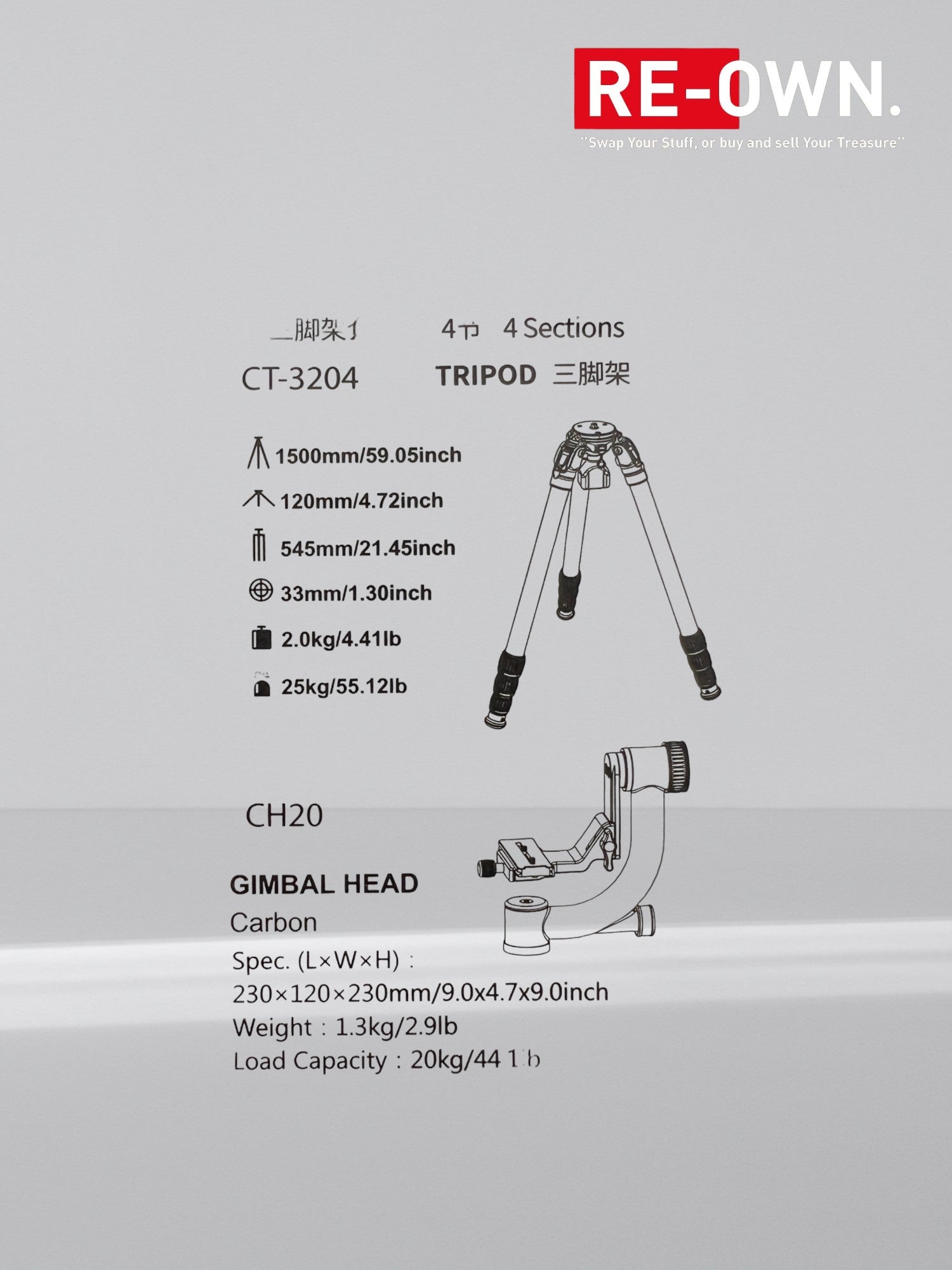 Sirui CT-3204 Carbon Statief + CH-20 Gimbal Head